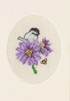 Embroidery Kit Flower card purple 9 x 13 cm / 3.54 x 5.12 in