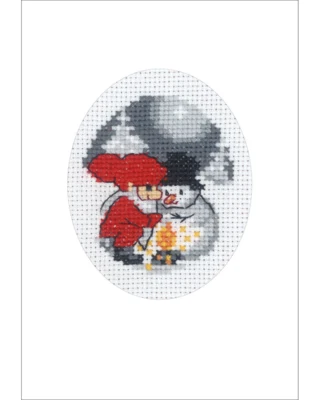 Embroidery Kit Snowman and Elf Christmas Card 9 x 13 cm / 3.54 x 5.12 in