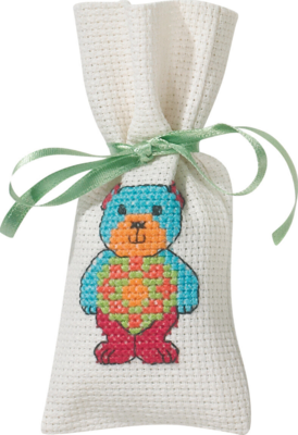 Embroidery Kit Teddy bear with flower 6 x 12 cm / 2.36 x 4.72 in