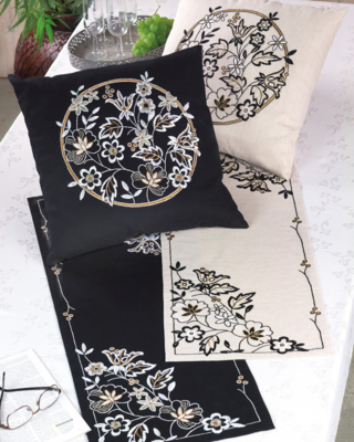 Embroidery Kit White embroidery on black 31 x 85 cm / 12.2 x 33.46 in