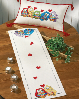 Embroidery Kit Owls in a Row 60 x 35 cm / 24 x 14 in