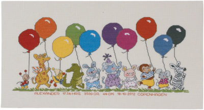 Embroidery Kit Animals with Balloons 22 x 42 cm / 9 x 17 in R5301