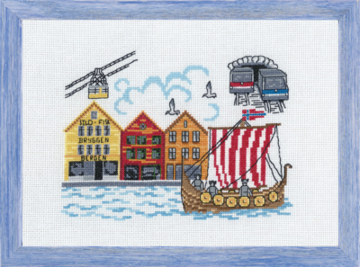 Embroidery Kit Bryggen Bergen R5386 28 x 20 cm / 11.02 x 7.87 in